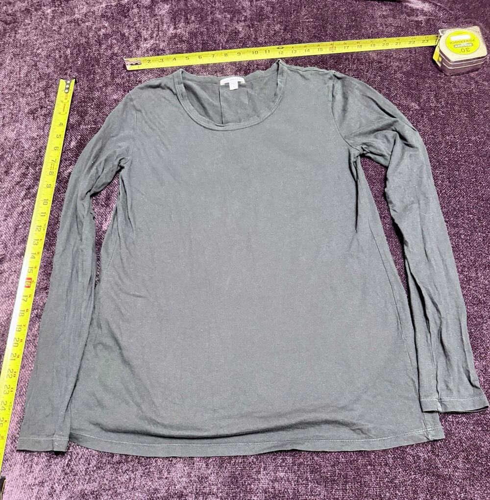James Perse Women’s Gray Solid Knit Cotton Scoop Neck Long Sleeve Top M/L